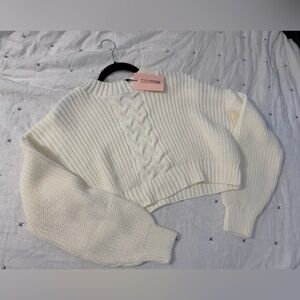 Missguided Cream Cable Knit Cropped Sweater Sz S: NWT!